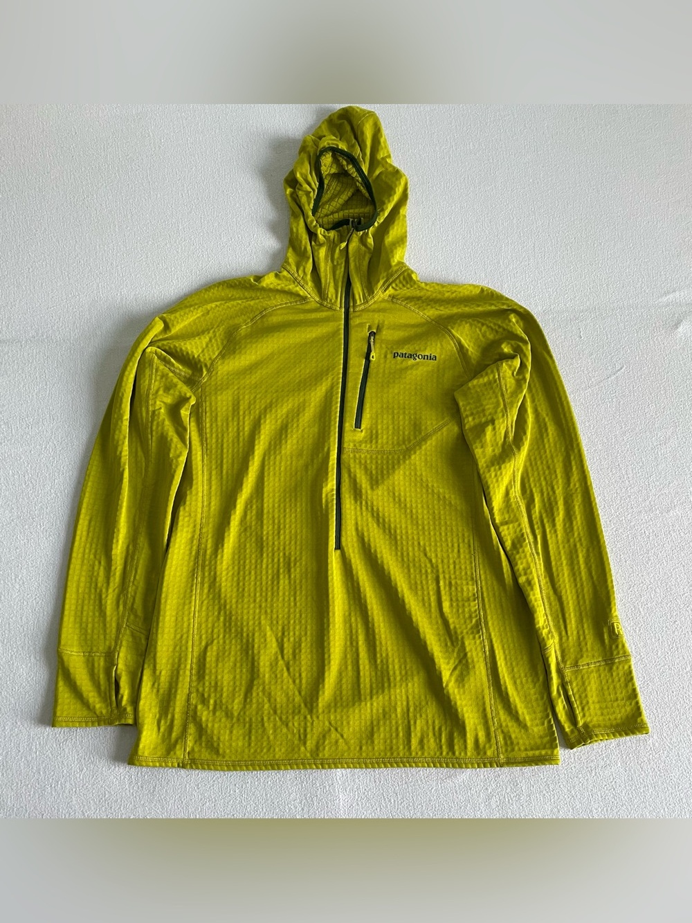 Patagonia R1 Hoody Men's Large Tex Green Yellow 1/2 Zip Polartec Power Grid